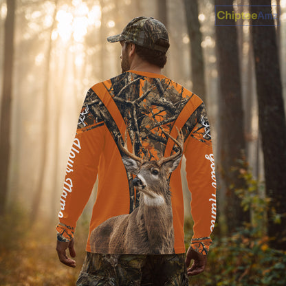 Whitetail Deer Hunting 3D Full Orange Camo Shirt Custom Name Best Gift for Hunters NBT249