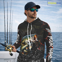 Load image into Gallery viewer, Angler wearing Bass Fishing Camo Long Sleeve Hooded Fishing Tournament Shirts with personalized name