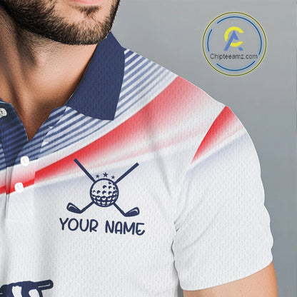 American Flag White Men Golf Polo Shirts Custom Patriotic Mens Golf Top, Golf Gifts NBT547