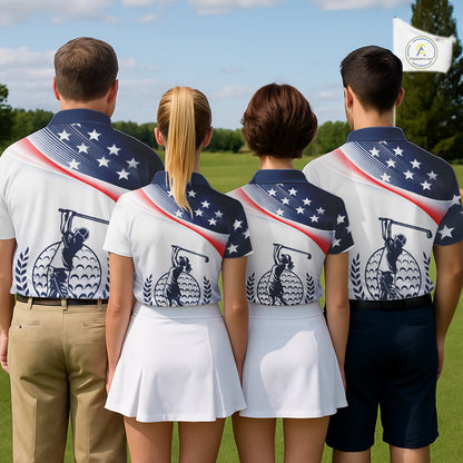 American Flag White Men Golf Polo Shirts Custom Patriotic Mens Golf Top, Golf Gifts NBT547
