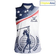 Load image into Gallery viewer, American Flag White Women Sleeveless Golf Polo Shirts Custom Patriotic Womens Golf Top, Golf Gifts NBT547