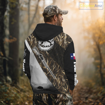 Wild Boar Hunting with Texas Flag and Scope 3D Custom Name Shirts, Boar Gifts for Hunters NBT173