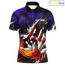 Load image into Gallery viewer, Front view of Custom Bowling Quarter Zip Shirt For Men USA Flag Bowling Jersey Polo Bowling Shirt