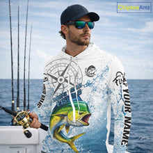 Load image into Gallery viewer, Custom Mahi Mahi Long Sleeve Hooded Fishing Shirts Saltwater Fish, Compass Offshore Tournament Fishing Shirts NBT552