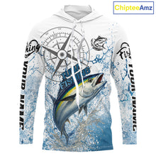 Load image into Gallery viewer, Custom Yellowfin Tuna Long Sleeve Hooded Fishing Shirts Saltwater Fish, Compass Offshore Tournament Fishing Shirts NBT553
