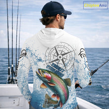 Load image into Gallery viewer, Custom Rainbow Trout Long Sleeve Hooded Fishing Shirts, Compass Tournament Fishing Shirts For Men NBT554