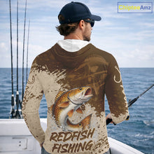 Load image into Gallery viewer, Personalized Redfish Long Sleeve Hooded Fishing Shirts Brown Camo, Redfish Fishing Shirts For Men NBT397