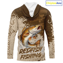 Load image into Gallery viewer, Personalized Redfish Long Sleeve Hooded Fishing Shirts Brown Camo, Redfish Fishing Shirts For Men NBT397