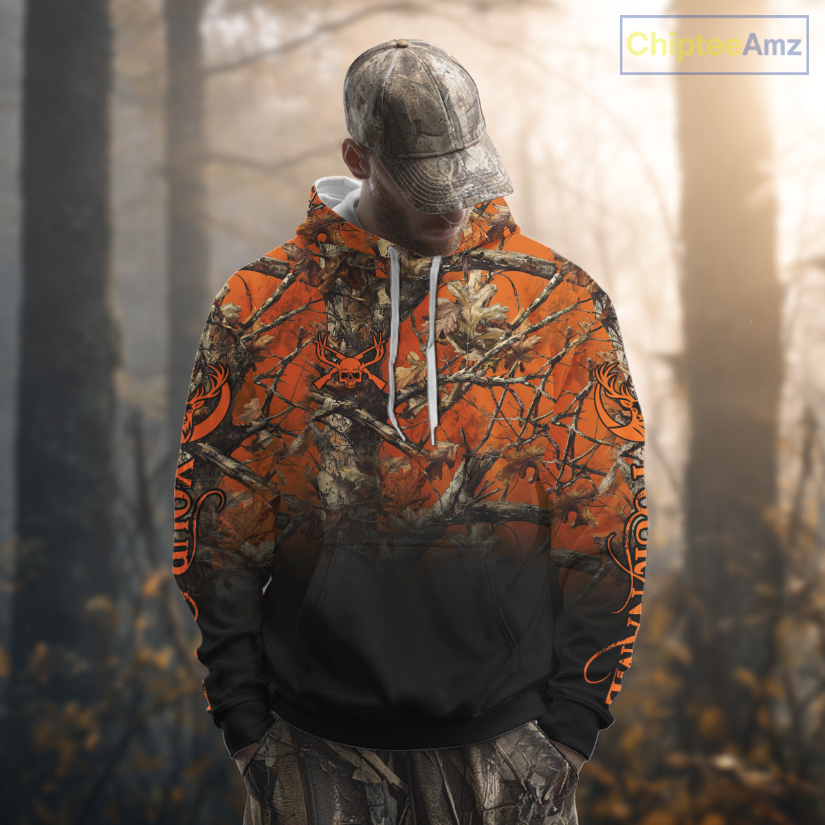 Best Orange Camouflage Deer Hunting Custom Name US Flag Shirts, Deer Hunting Clothes NBT93