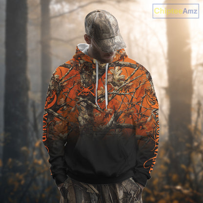 Best Orange Camouflage Deer Hunting Custom Name US Flag Shirts, Deer Hunting Clothes NBT93