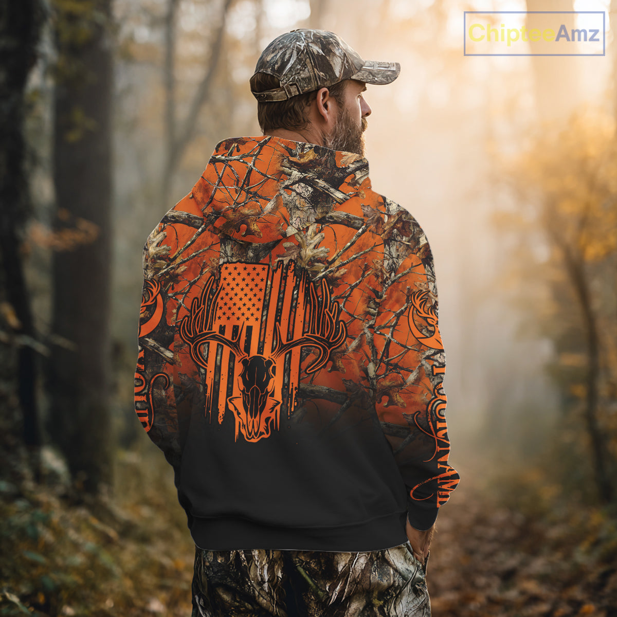 Best Orange Camouflage Deer Hunting Custom Name US Flag Shirts, Deer Hunting Clothes NBT93
