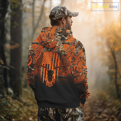 Best Orange Camouflage Deer Hunting Custom Name US Flag Shirts, Deer Hunting Clothes NBT93