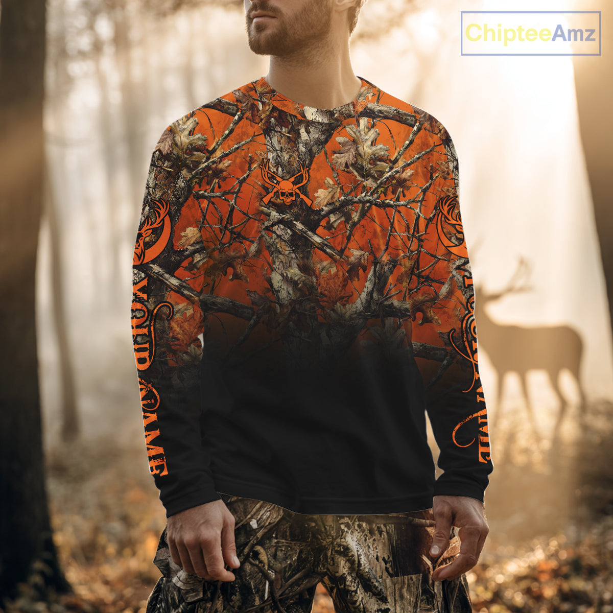 Best Orange Camouflage Deer Hunting Custom Name US Flag Shirts, Deer Hunting Clothes NBT93