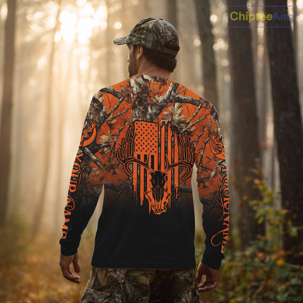 Best Orange Camouflage Deer Hunting Custom Name US Flag Shirts, Deer Hunting Clothes NBT93