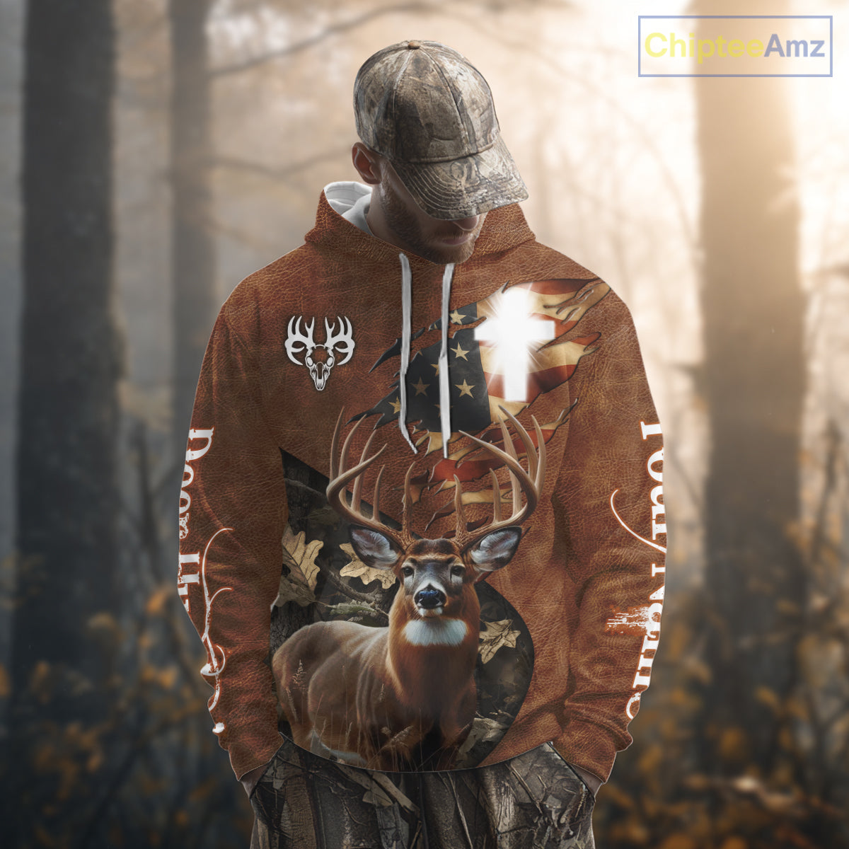 Whitetail Deer Hunting Leather Pattern US Flag Camouflage Custom Name 3D Shirts for Men NBT262
