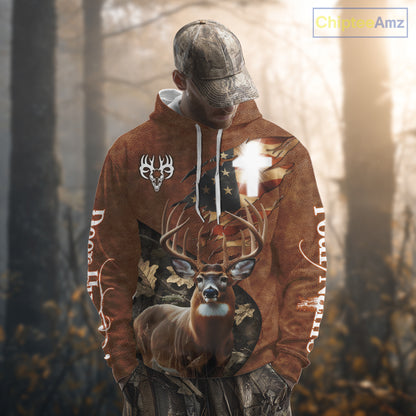 Whitetail Deer Hunting Leather Pattern US Flag Camouflage Custom Name 3D Shirts for Men NBT262