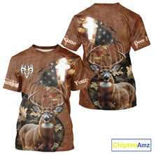 Load image into Gallery viewer, Whitetail Deer Hunting Leather Pattern US Flag Camouflage Custom Name 3D Shirts for Men NBT262
