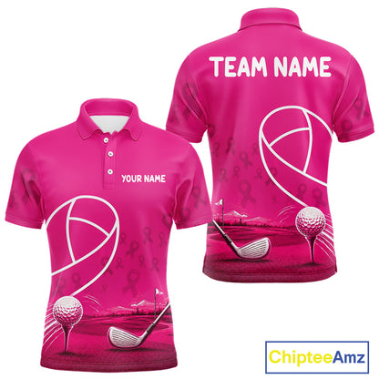 Breast Cancer Pink Ribbon Mens Golf Polo Shirts Custom Golf Shirts For Men Golfing Gifts NBT703