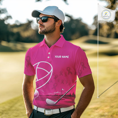 Breast Cancer Pink Ribbon Mens Golf Polo Shirts Custom Golf Shirts For Men Golfing Gifts NBT703