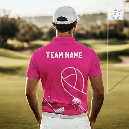 Breast Cancer Pink Ribbon Mens Golf Polo Shirts Custom Golf Shirts For Men Golfing Gifts NBT703