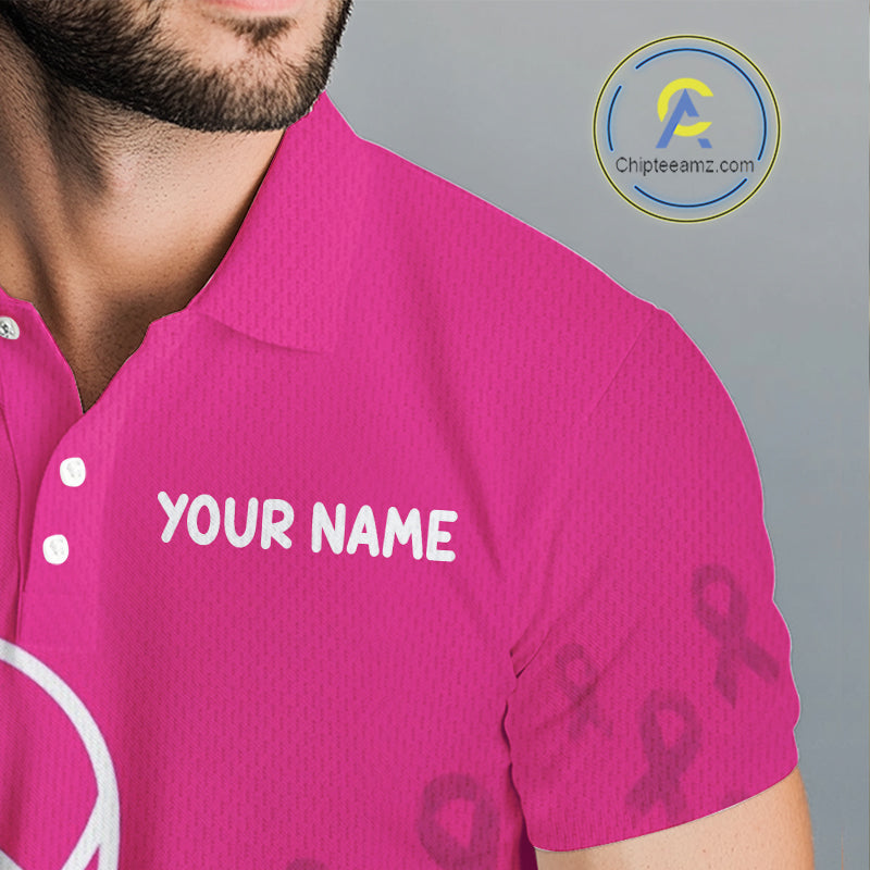 Breast Cancer Pink Ribbon Mens Golf Polo Shirts Custom Golf Shirts For Men Golfing Gifts NBT703