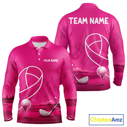 Breast Cancer Pink Ribbon Mens Golf Polo Shirts Custom Golf Shirts For Men Golfing Gifts NBT703