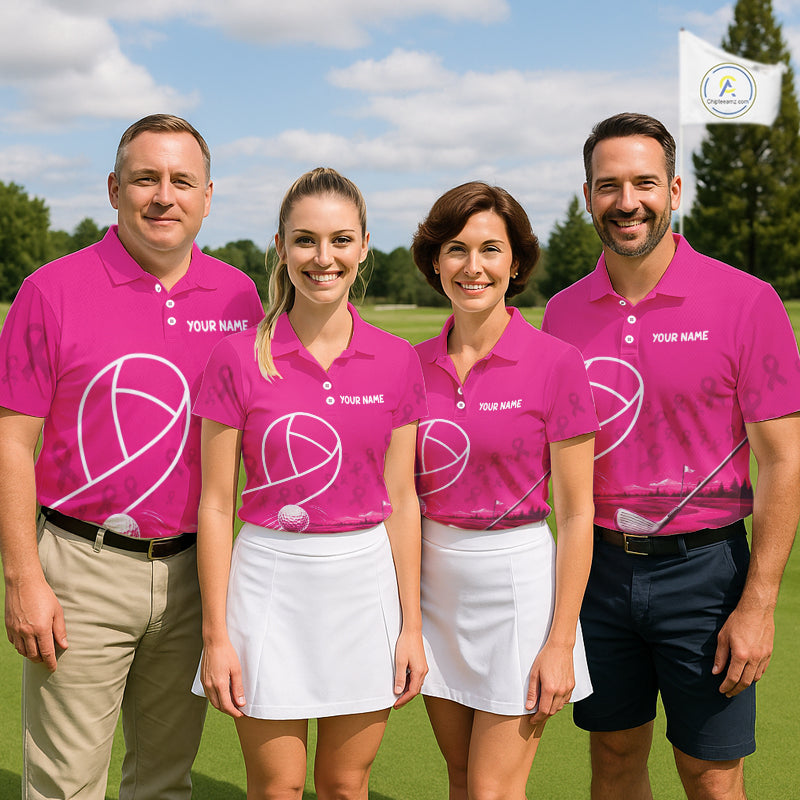 Breast Cancer Pink Ribbon Mens Golf Polo Shirts Custom Golf Shirts For Men Golfing Gifts NBT703