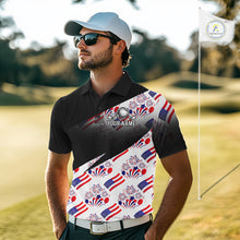 Load image into Gallery viewer, Patriotic USA mens golf polo shirt navy blue America 250th Anniversary front view