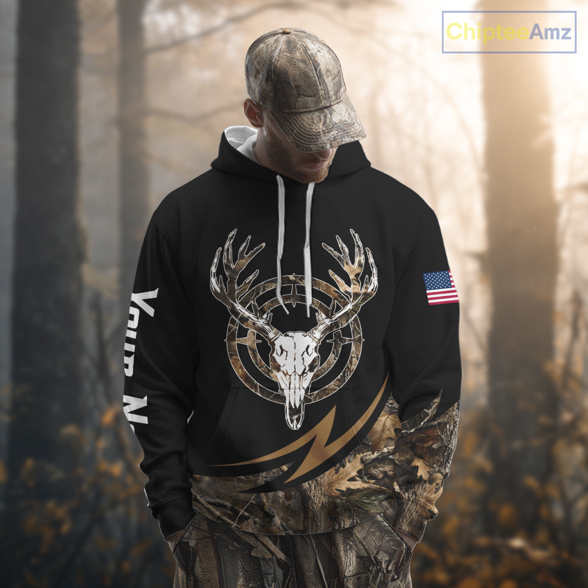 Deer Hunting Camo with US Flag 3D Printed Shirts for Men, Best Gift Ideas for Hunters NBT186