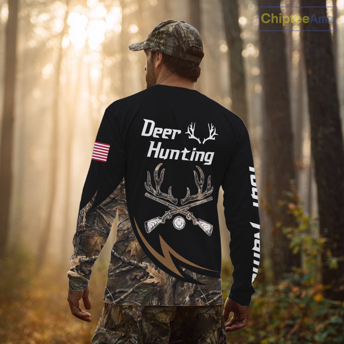 Deer Hunting Camo with US Flag 3D Printed Shirts for Men, Best Gift Ideas for Hunters NBT186