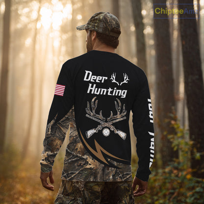 Deer Hunting Camo with US Flag 3D Printed Shirts for Men, Best Gift Ideas for Hunters NBT186