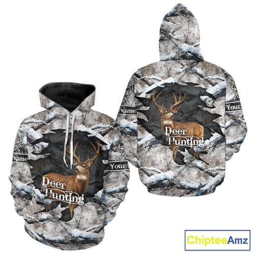Whitetail Deer Hunting Shirts Custom Name Snow Camo, Deer Season Hunting Clothes For Men NBT273