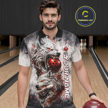 Load image into Gallery viewer, Custom Black And Gray Wolf Bowling Polo &amp; 1/4 Quarter Zip Shirts For Men, Wolf Bowling Jerseys NBT886
