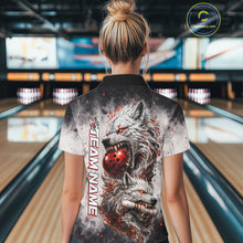 Load image into Gallery viewer, Custom Black And Gray Wolf Bowling Polo &amp; 1/4 Quarter Zip Shirts For Women, Wolf Bowling Jerseys NBT886