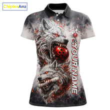 Load image into Gallery viewer, Custom Black And Gray Wolf Bowling Polo &amp; 1/4 Quarter Zip Shirts For Women, Wolf Bowling Jerseys NBT886
