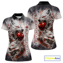 Load image into Gallery viewer, Custom Black And Gray Wolf Bowling Polo &amp; 1/4 Quarter Zip Shirts For Women, Wolf Bowling Jerseys NBT886