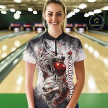 Load image into Gallery viewer, Custom Black And Gray Wolf Bowling Polo &amp; 1/4 Quarter Zip Shirts For Women, Wolf Bowling Jerseys NBT886