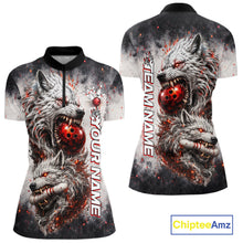 Load image into Gallery viewer, Custom Black And Gray Wolf Bowling Polo &amp; 1/4 Quarter Zip Shirts For Women, Wolf Bowling Jerseys NBT886