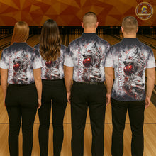 Load image into Gallery viewer, Custom Black And Gray Wolf Bowling Polo &amp; 1/4 Quarter Zip Shirts For Women, Wolf Bowling Jerseys NBT886