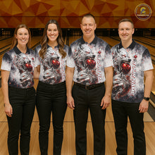 Load image into Gallery viewer, Custom Black And Gray Wolf Bowling Polo &amp; 1/4 Quarter Zip Shirts For Women, Wolf Bowling Jerseys NBT886