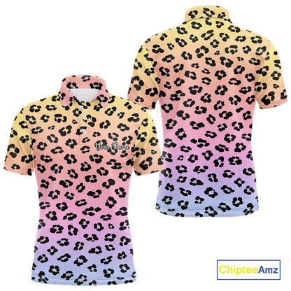Mens Golf Polo Shirts Custom Colorful Neon Gradient Leopard Pattern Team Mens Golf Top, Golf Gifts NBT493