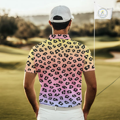 Mens Golf Polo Shirts Custom Colorful Neon Gradient Leopard Pattern Team Mens Golf Top, Golf Gifts NBT493