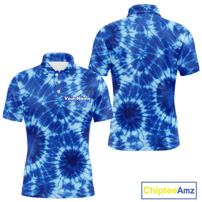 Mens Golf Polo Shirts Blue Tie Dye Background Custom Name Golf Shirt, Golf Gifts NBT569