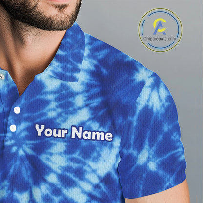 Mens Golf Polo Shirts Blue Tie Dye Background Custom Name Golf Shirt, Golf Gifts NBT569