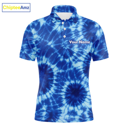 Mens Golf Polo Shirts Blue Tie Dye Background Custom Name Golf Shirt, Golf Gifts NBT569