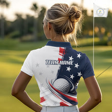 Load image into Gallery viewer, Personalized White Golf Polos Shirt For Women American Flag 4Th July Gifts For Golf Lovers NBT811
