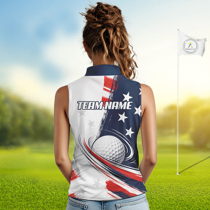 Back view personalized golf polo for women - custom team name