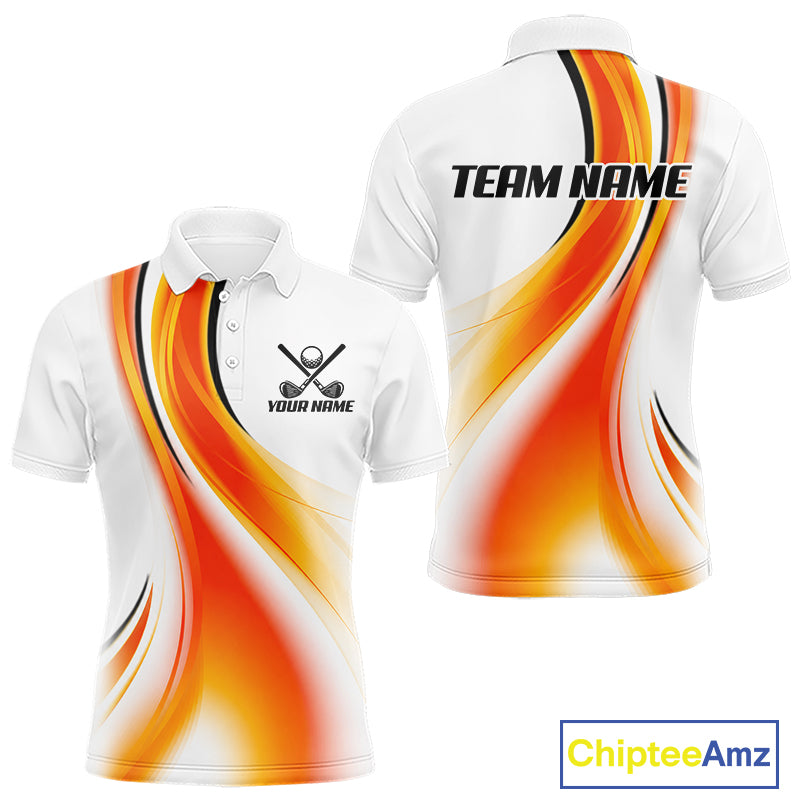 Orange White Womens Golf Polo Shirt Front and Back View Custom Team Name 
