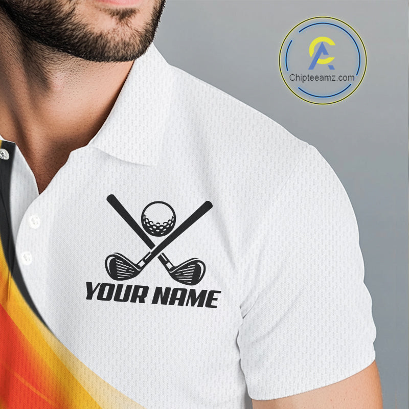 Close-up of Orange and White omens Golf Polo Shirt Custom Team Name