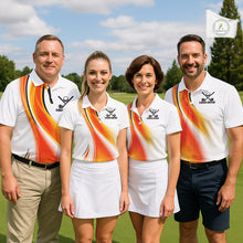 Load image into Gallery viewer, Team wearing Orange White Womens Golf Polo Shirt Custom Team Name Team Golf Shirt